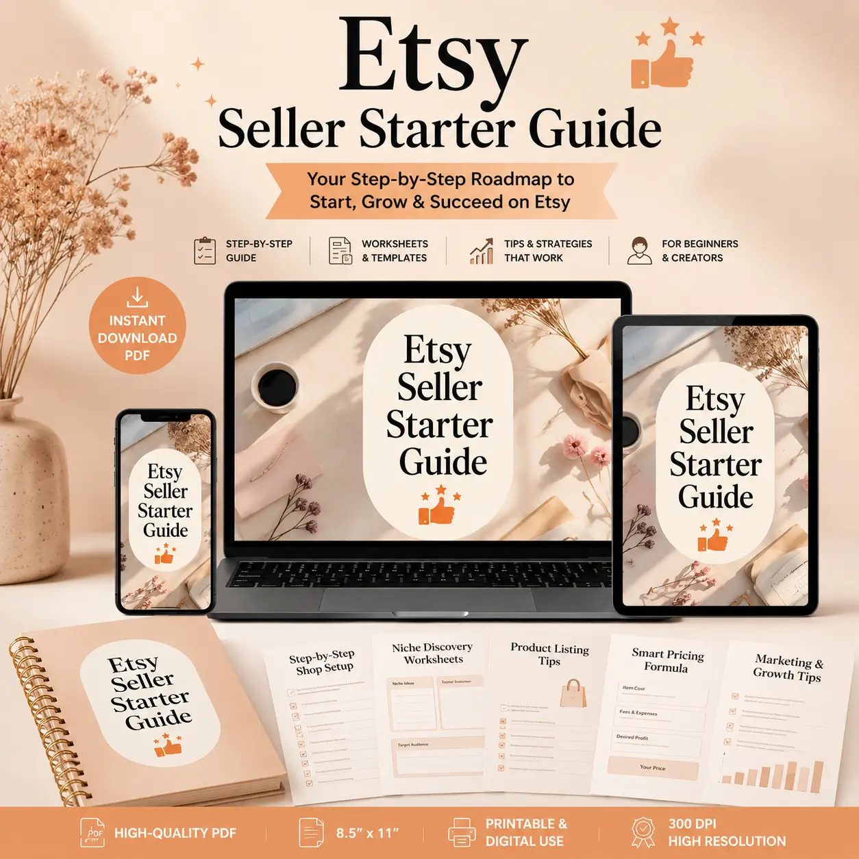Etsy Seller Starter Guide | Etsy Business Planner | Digital Download PDF | Etsy Shop Setup Workbook | Beginner Etsy Seller Guide