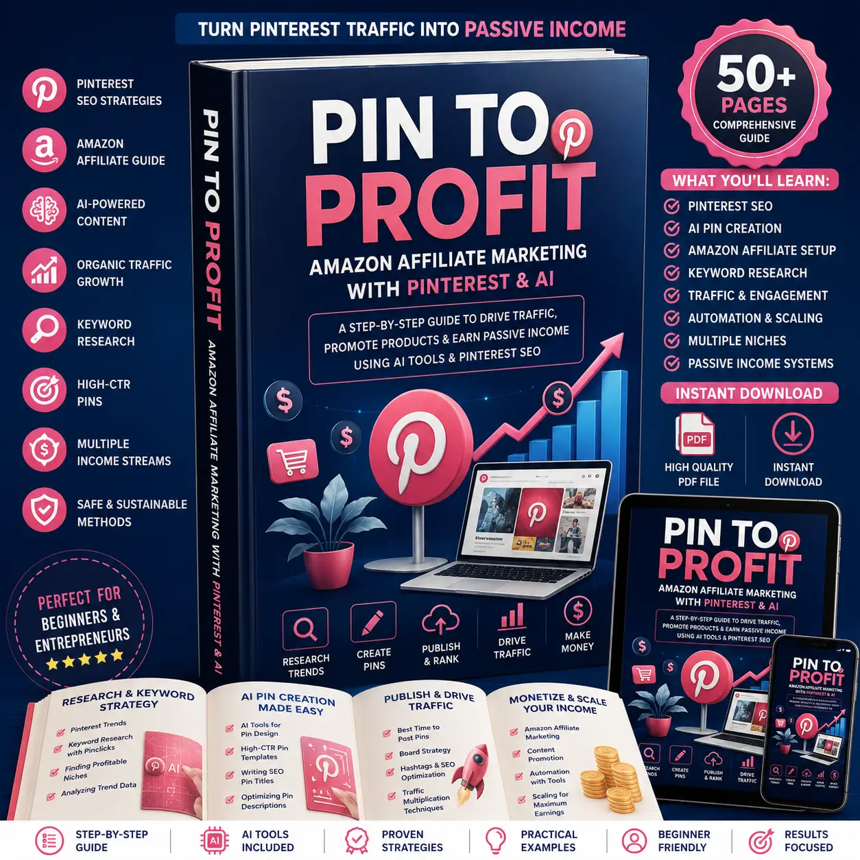 Pin to Profit | Pinterest Affiliate Marketing Guide | Amazon Affiliate Marketing with AI | Pinterest SEO eBook PDF